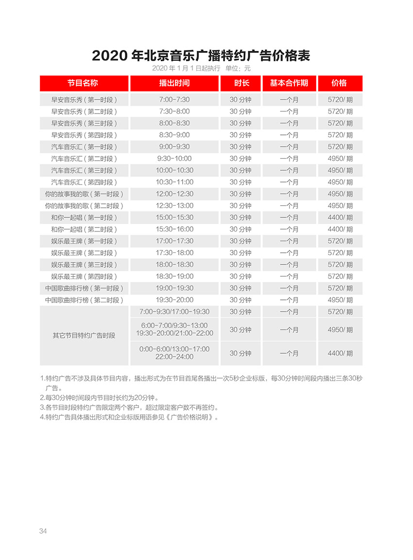 北京音乐广播2020年广告价格表