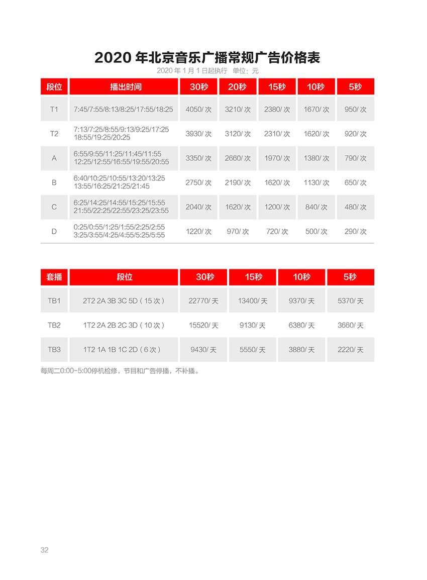 北京音乐广播2020年广告价格表