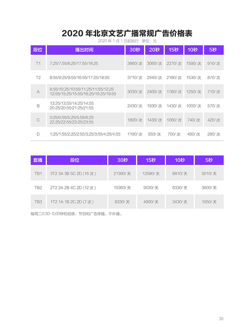 北京文艺广播2020年广告价格表