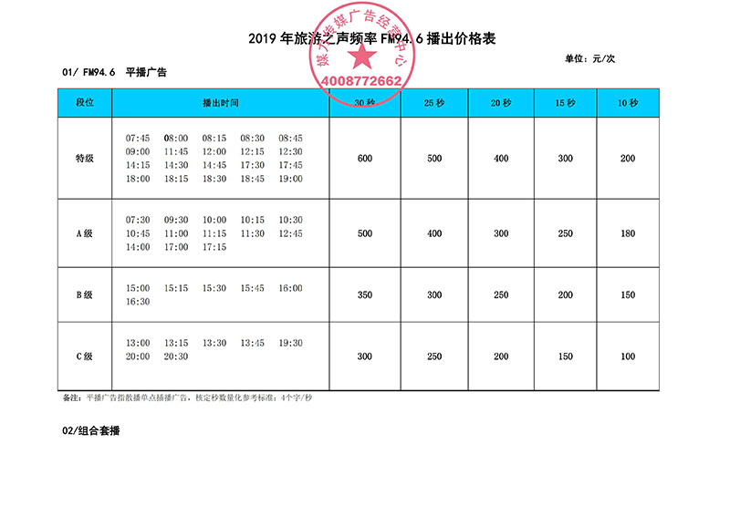 龙岩旅游之声2019年广告播出价格表