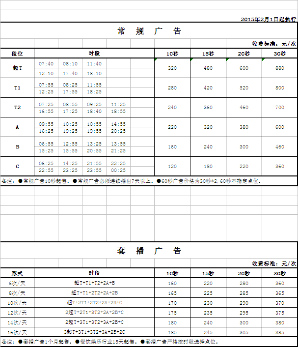 柳州人民广播电台交通广播（FM99.1）2016年广告价格