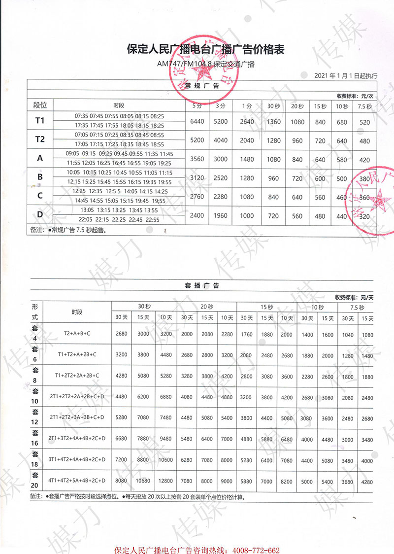 2021年保定交通广播（FM104.8）广告费用