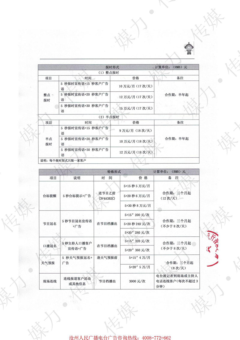 2021年沧州人民广播电台汽车音乐广播（FM105.8）广告价格