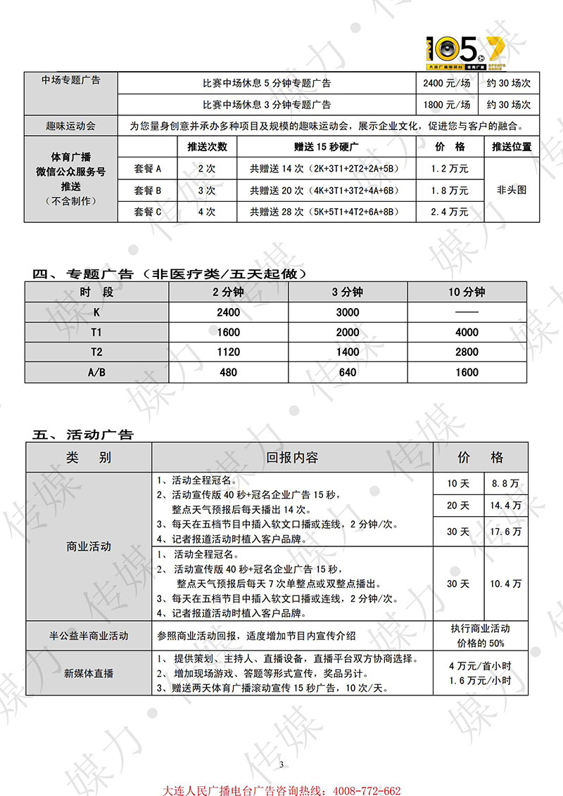 2021年大连人民广播电台体育广播（FM105.7）广告报价