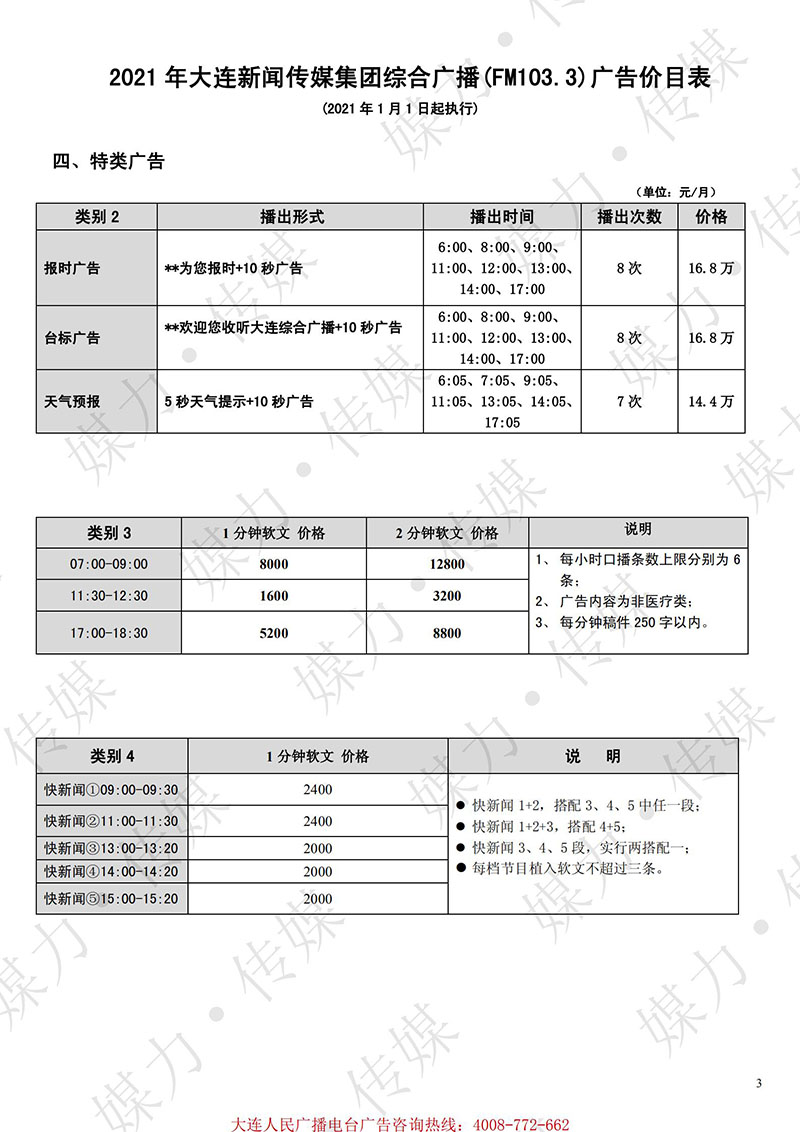 2021年大连新闻广播（FM103.3）广告价格