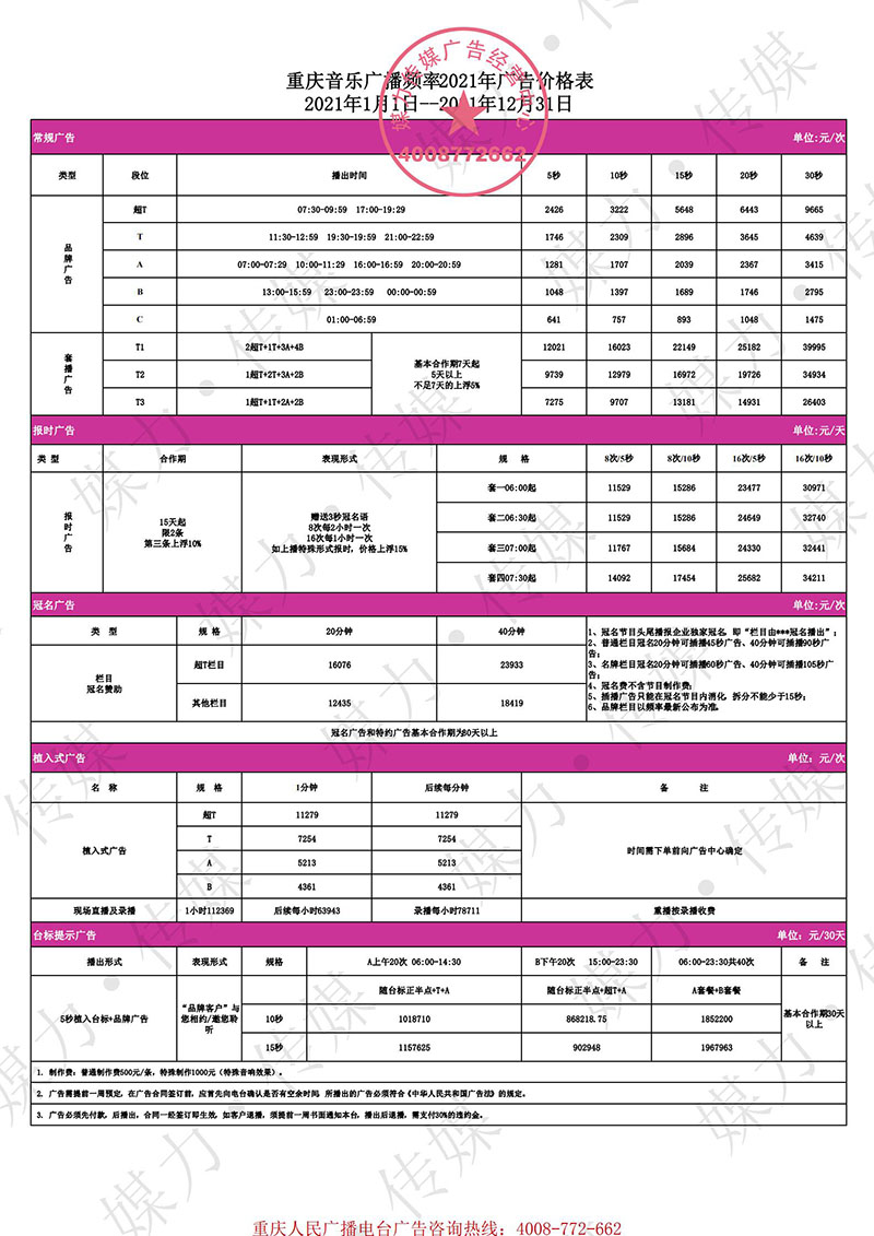 2021年重庆电台音乐FM88.1广播广告价格（阜内-建材行业）