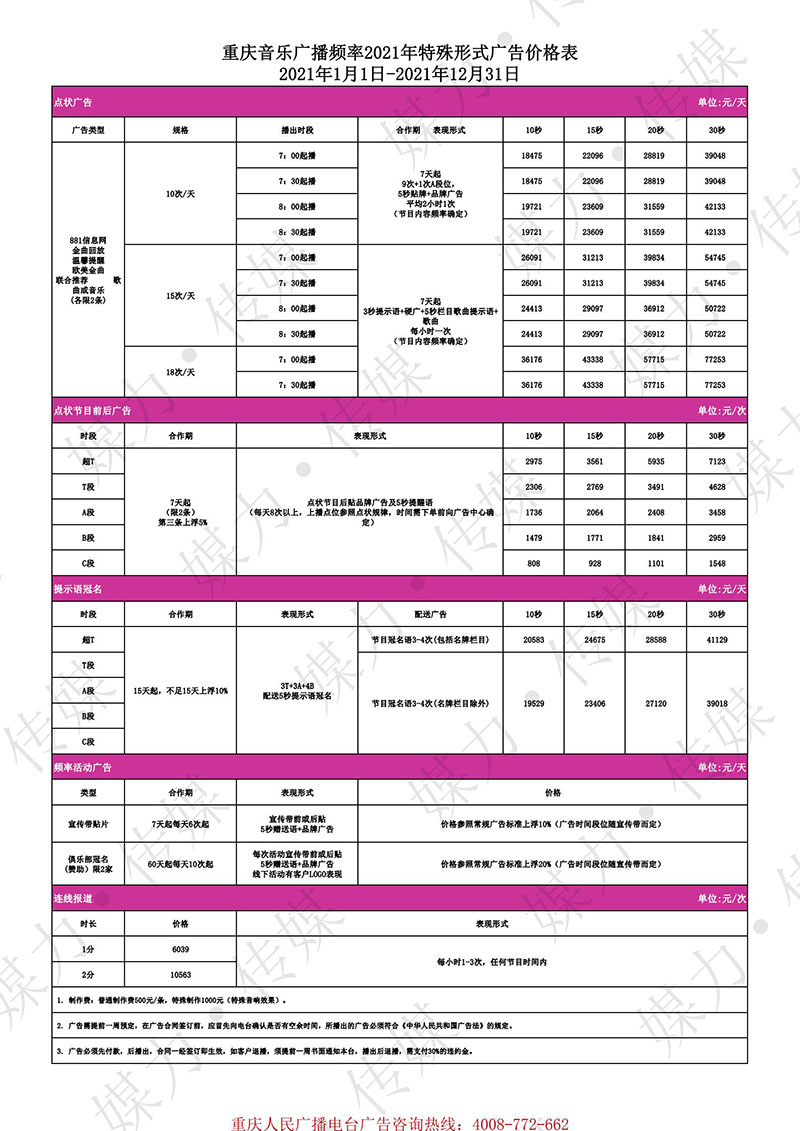 2021年重庆电台音乐FM88.1广播广告价格（阜内-建材行业）