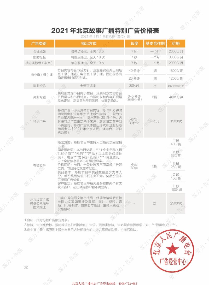 2021年北京故事广播FM95.4广告费用