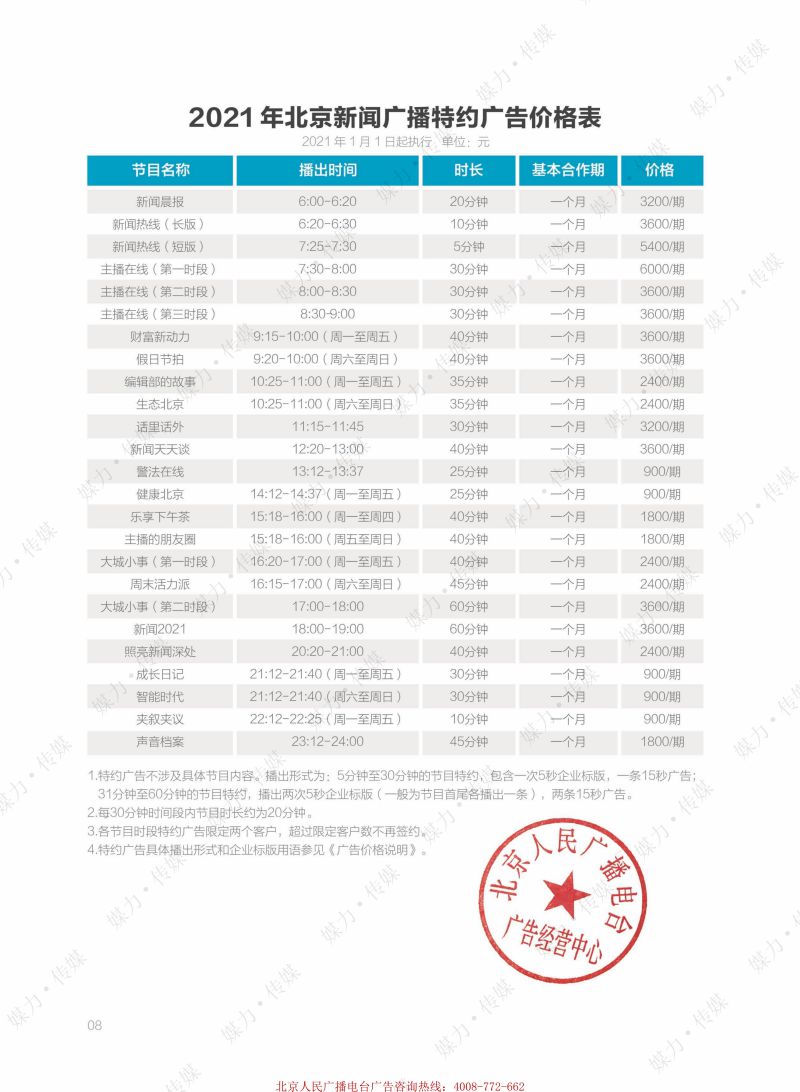 2021年北京新闻广播FM100.6广告价格