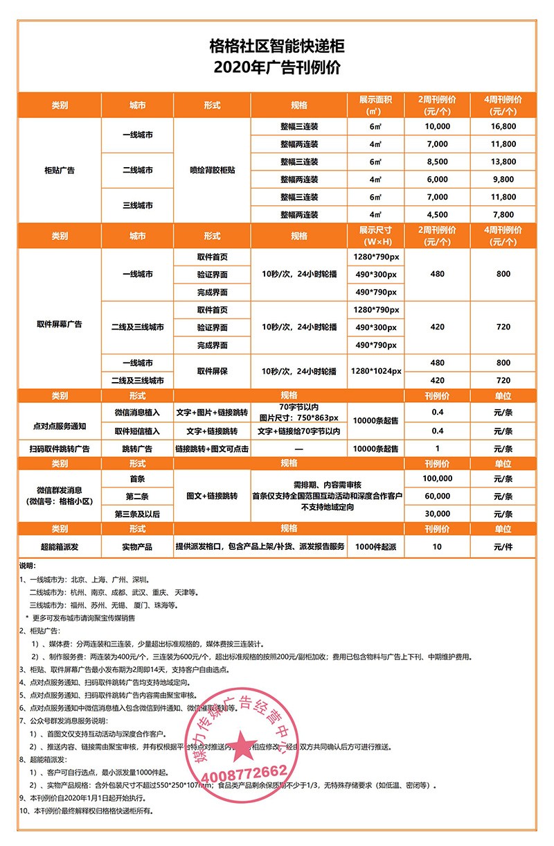 格格快递柜2020年广告刊例价