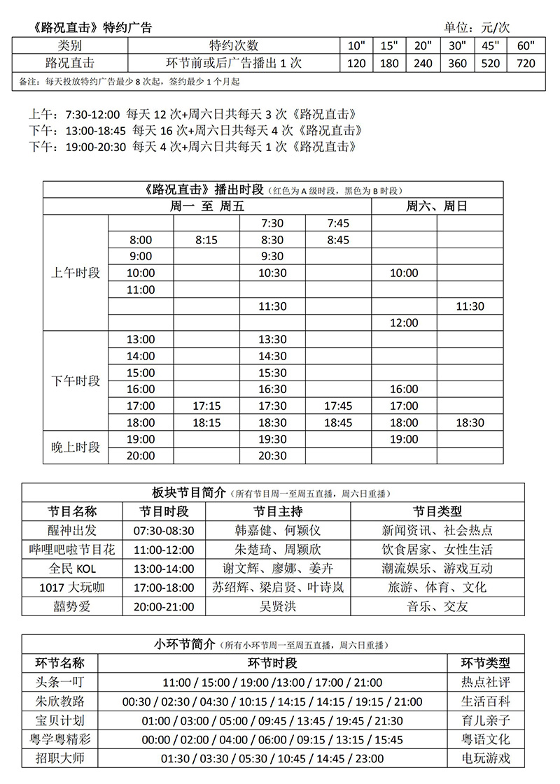 2020年番禺电台FM101.7广告价目表