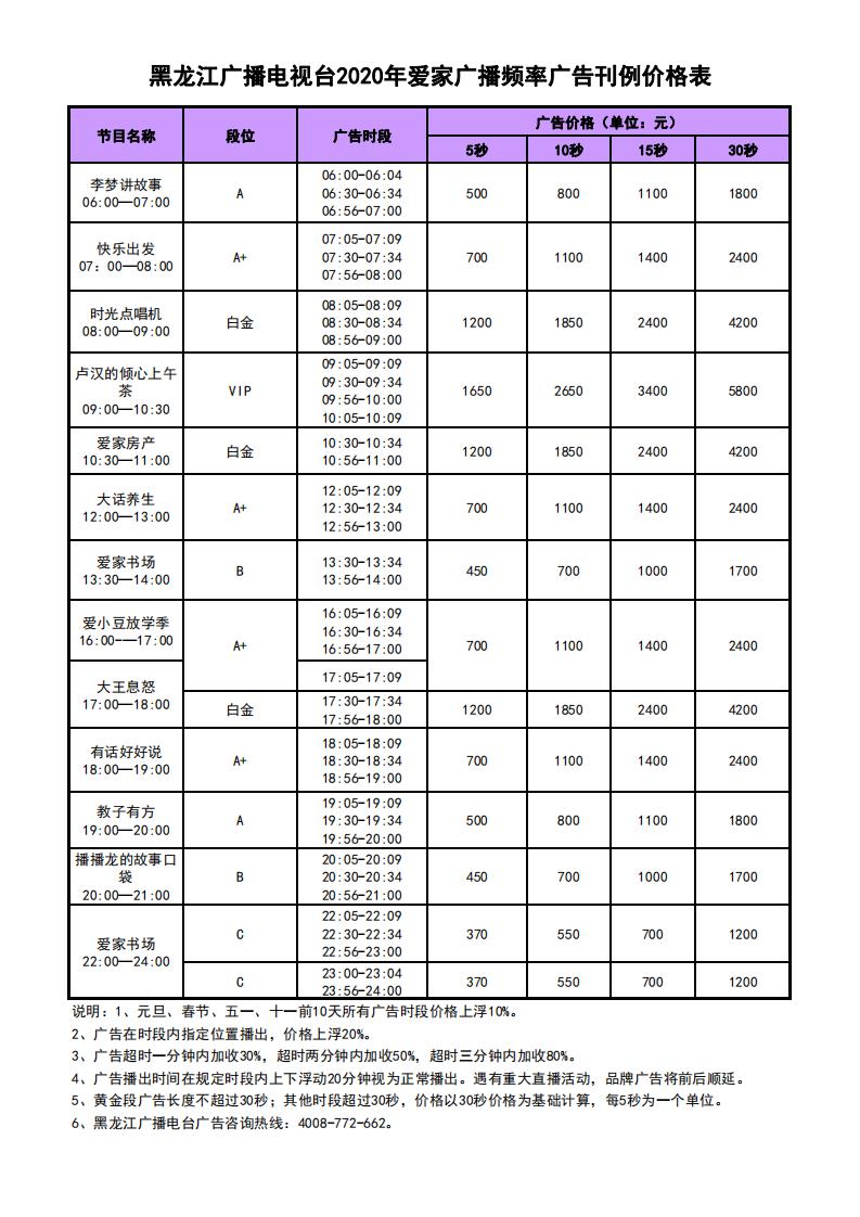 FM97黑龙江爱家广播刊例