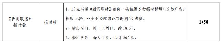 2020年《新闻联播》前报时钟广告价格