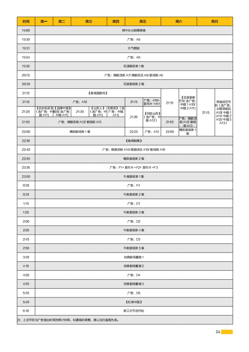 山东卫视2020年招商广价格（硬广）