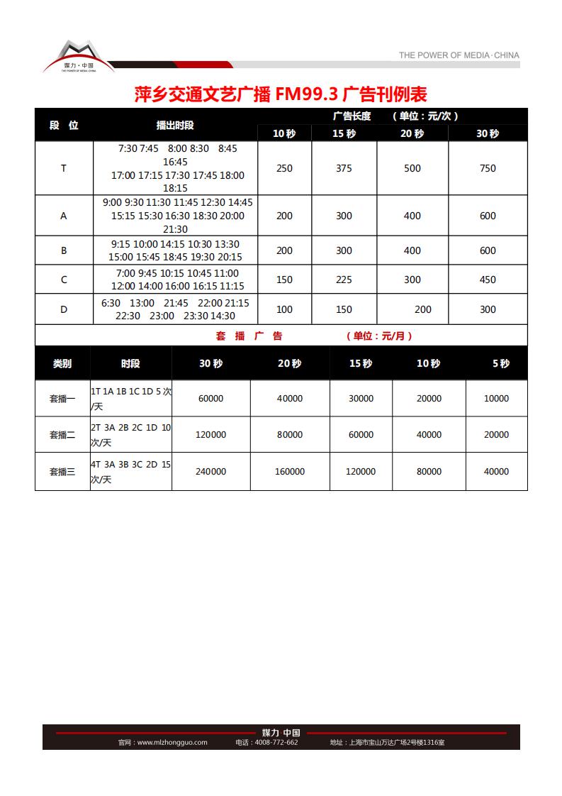 2018年萍乡交通文艺广播FM99.3广告价格