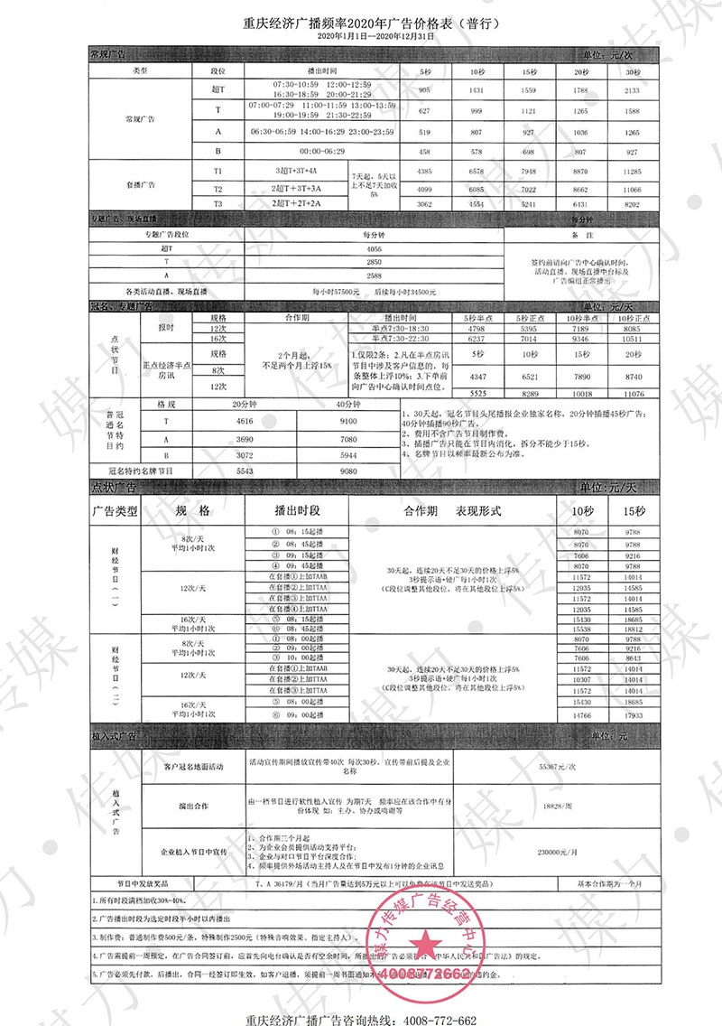 FM101.5  重庆经济广播刊例