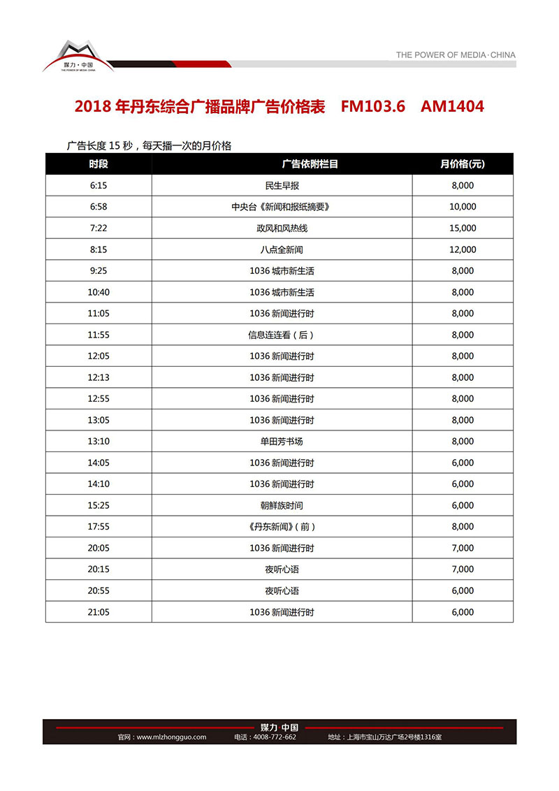 2018年丹东人民广播电台交通广播广告价格