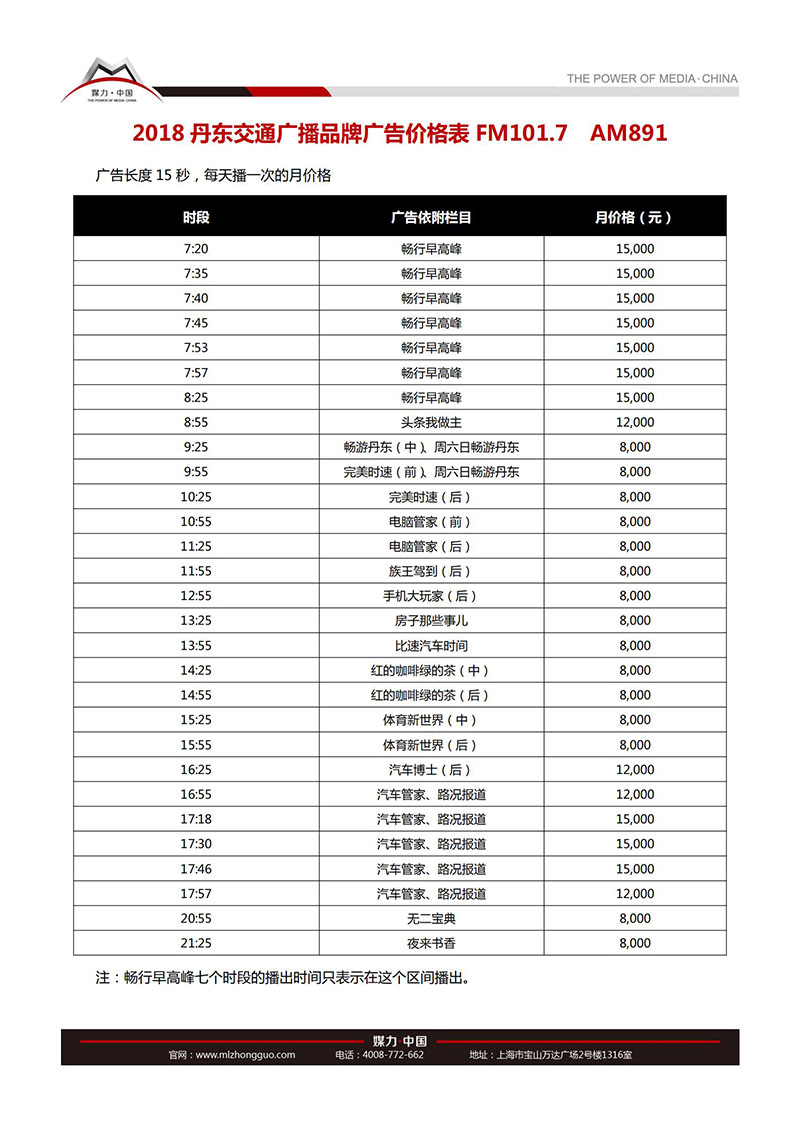 2018年丹东人民广播电台交通广播广告价格