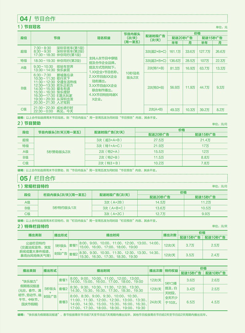 深圳交通广播2019年广告刊例