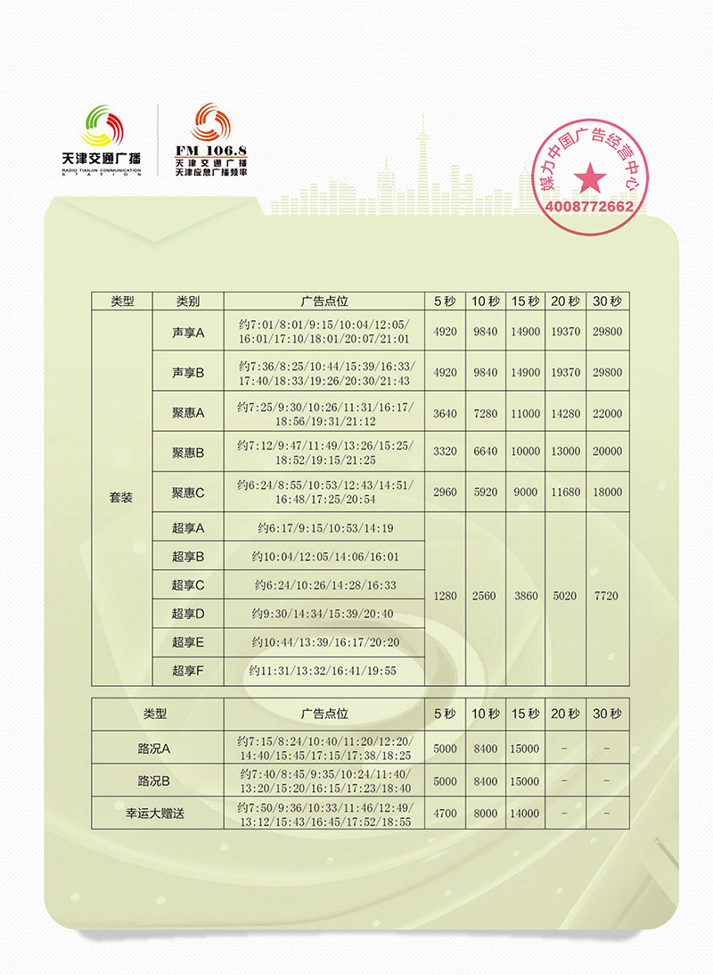 2019年天津交通广播广告价格表