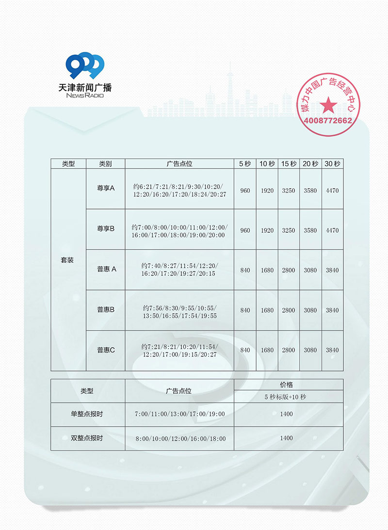 天津新闻广播2019年广告刊例