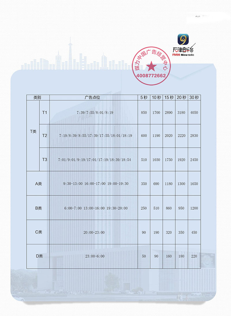 天津音乐广播广告价格（2019年）
