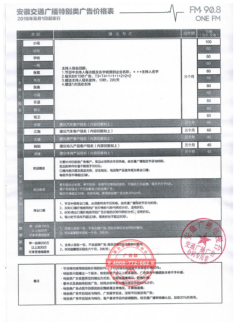 2018年安徽交通广播广告价格(非汽车行业) 