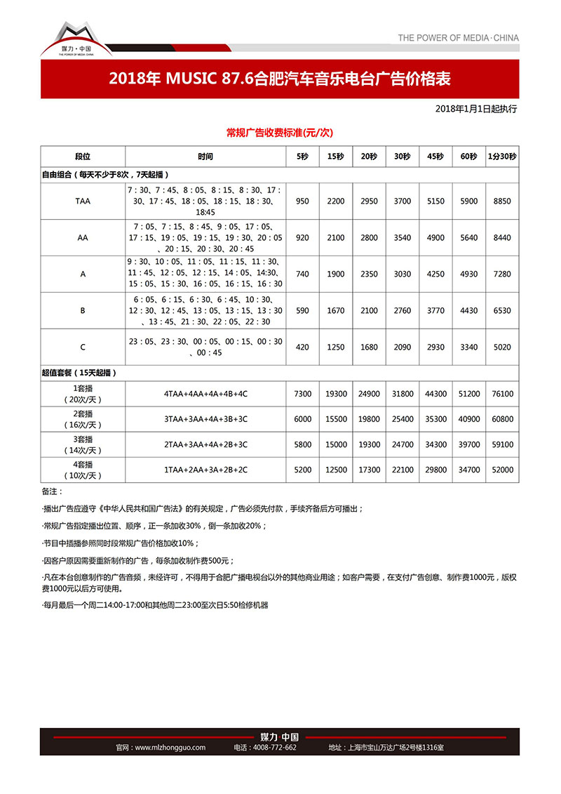 2018年合肥汽车音乐电台广告价格表