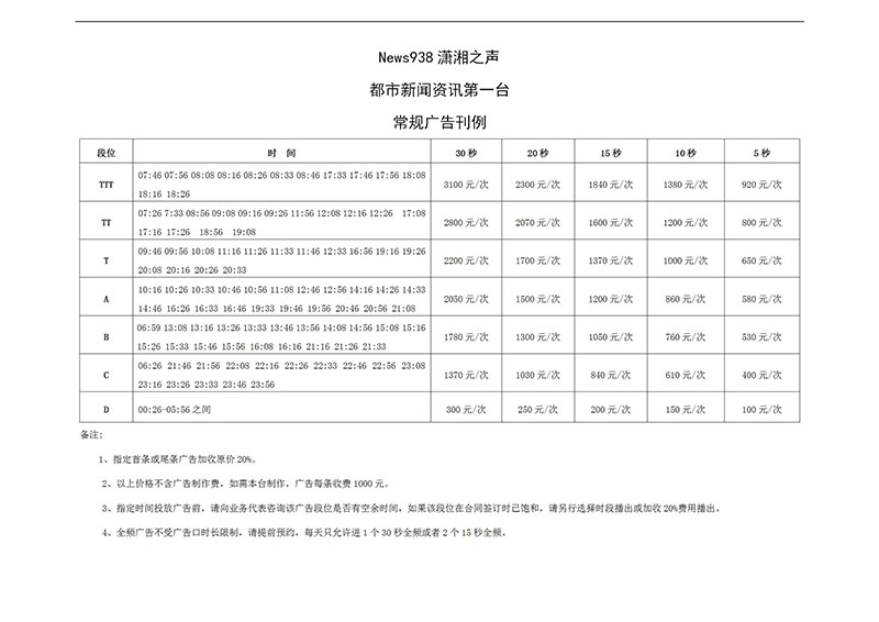 潇湘之声2018年广告价格表