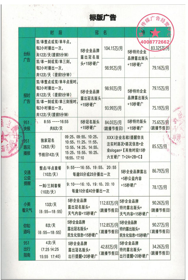 2019年南昌交通广播广告价格表