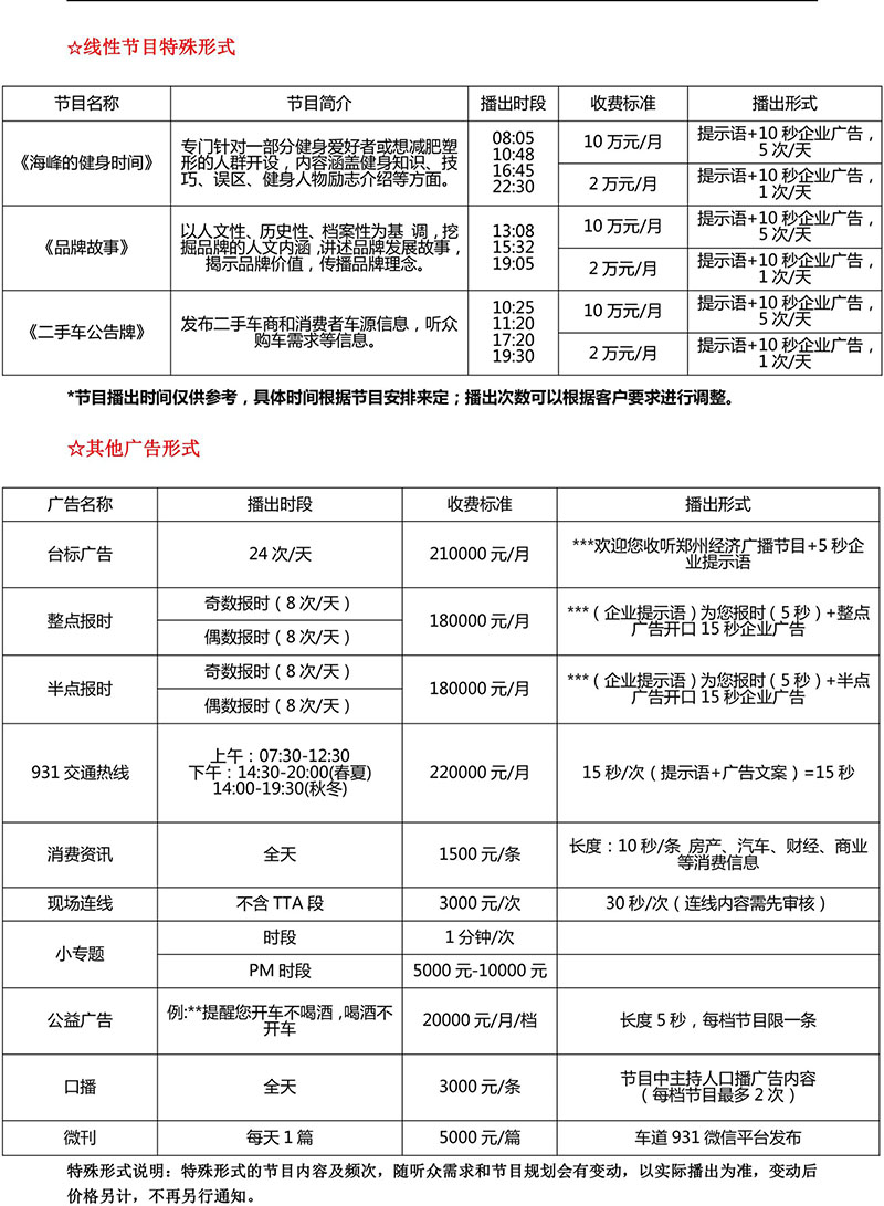 2017年郑州经济广播广告刊例