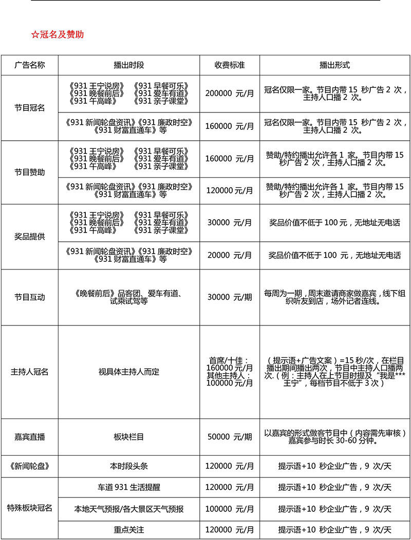 2017年郑州经济广播广告刊例