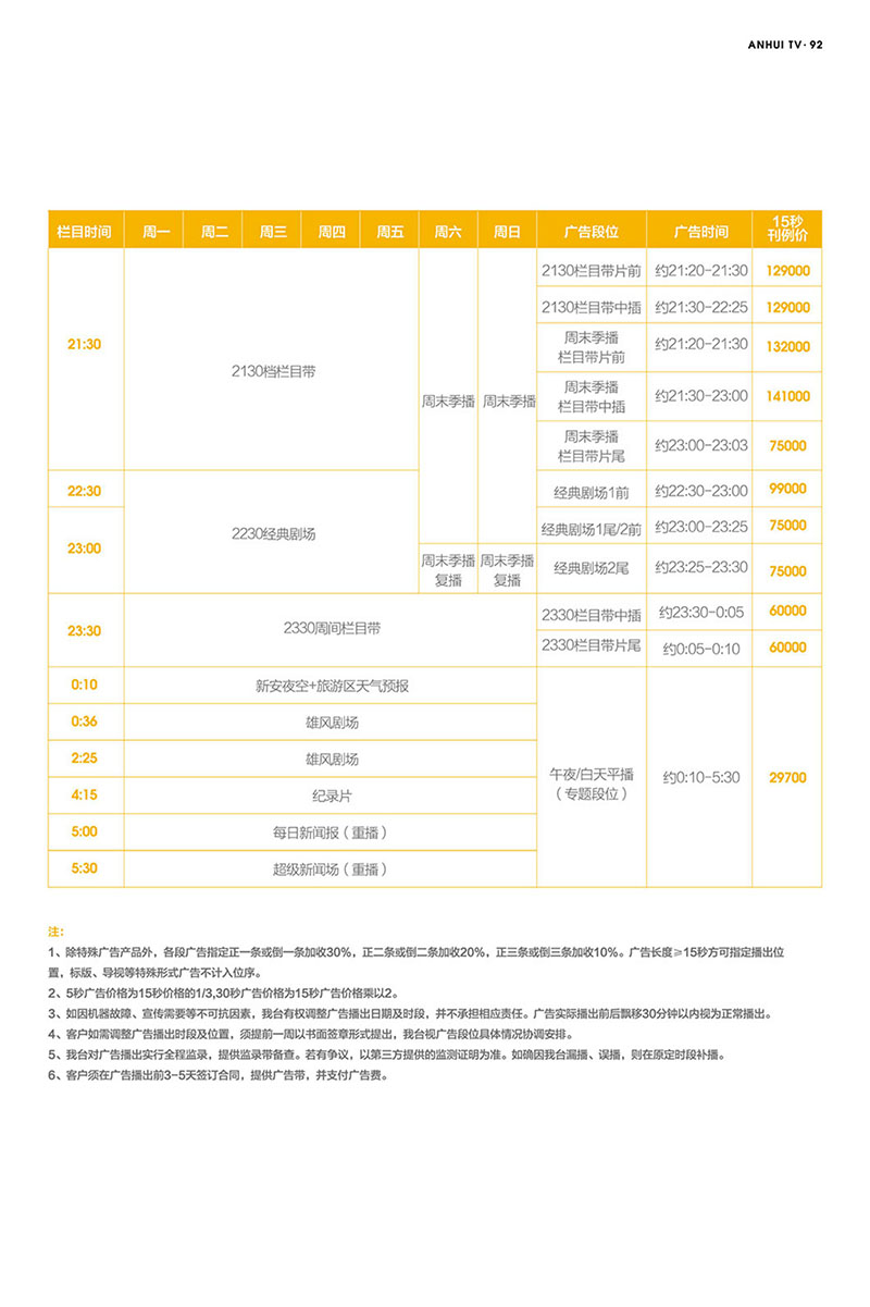 2019年安徽卫视广告价格表