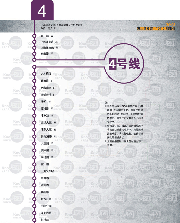 2018年上海地铁语音报站广告价格（4号线）.png