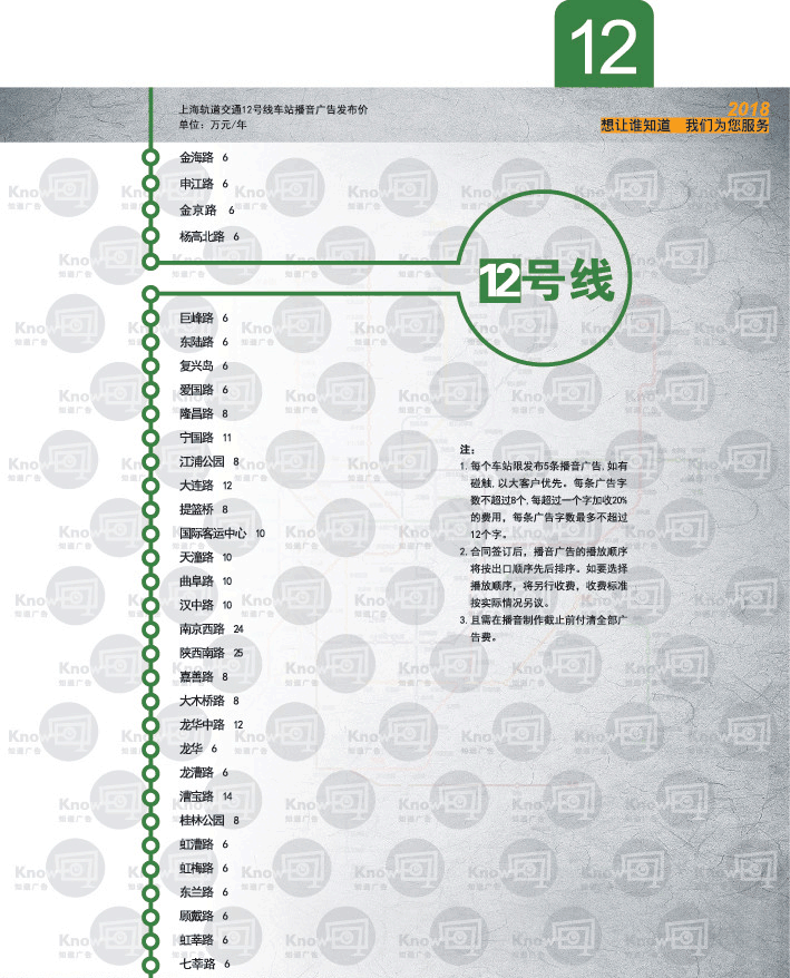 2018年上海地铁语音报站广告价格（12号线）.png