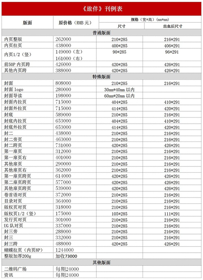 2018年高铁杂志旅伴广告价格表