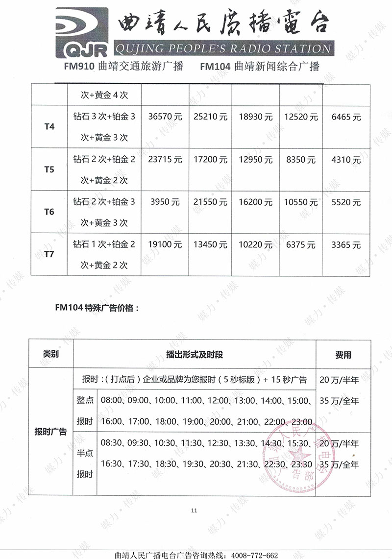 2018年曲靖电台新闻综合广播广告价格