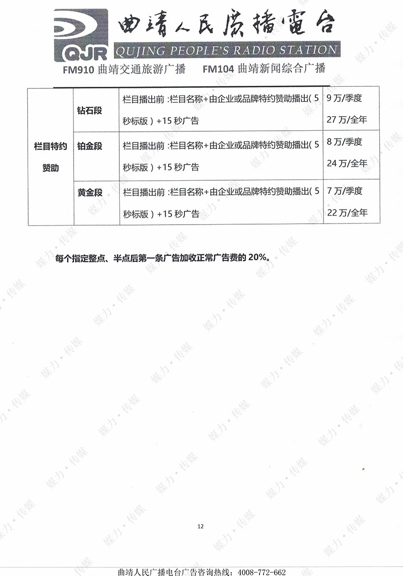 2018年曲靖电台新闻综合广播广告价格