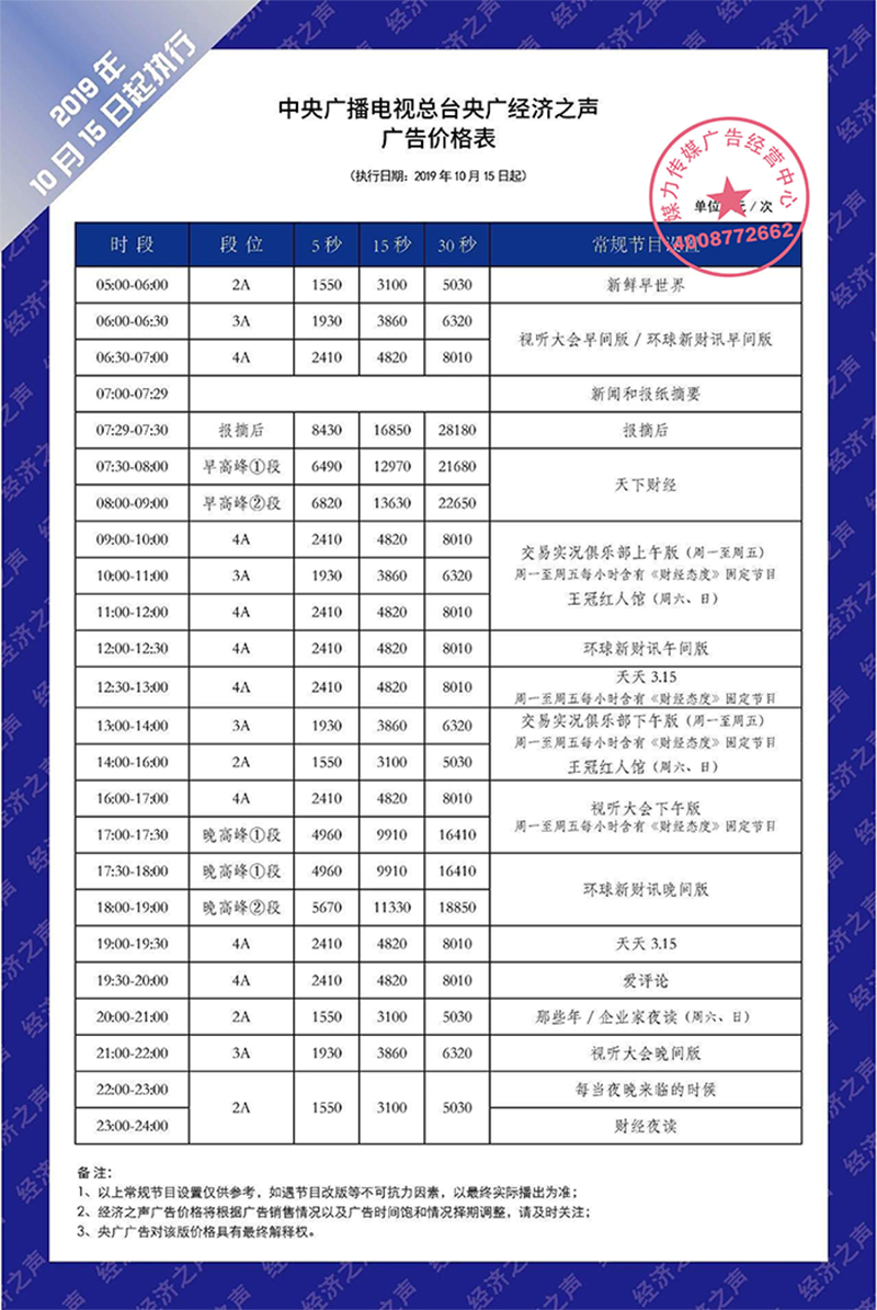 2020年中国经济之声广告价格刊例表