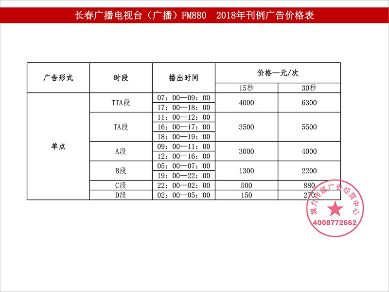 FM880长春MY880音乐广播2018年广告费用