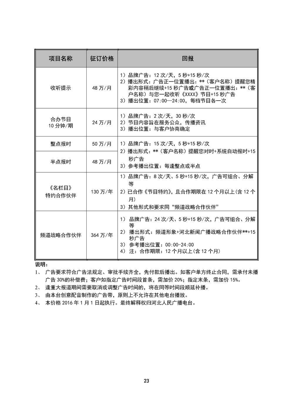 2016年河北新闻广播广告刊例